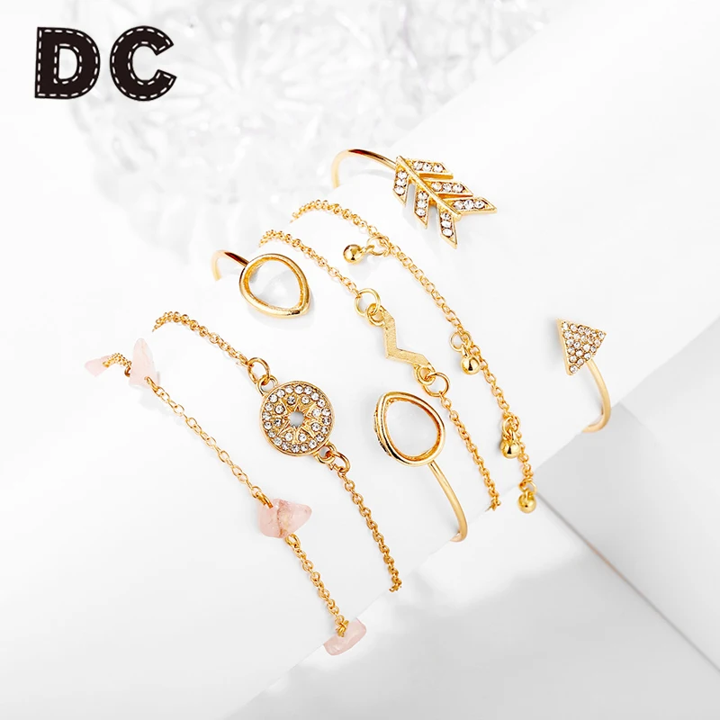 DC 6 шт./компл. Богемия горный хрусталь стрелка браслеты с подвесками наборы для ухода за кожей компасы V форма модные браслеты для женщи