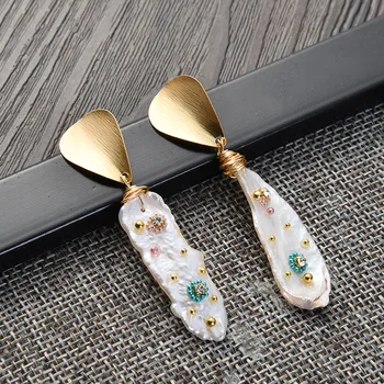 

2019 New Wholesale Hot sell Real Unique Freshwater Pearls Drop Earrings Hanging Dangle Earrings Woman Handmade Jewelry Best Gift