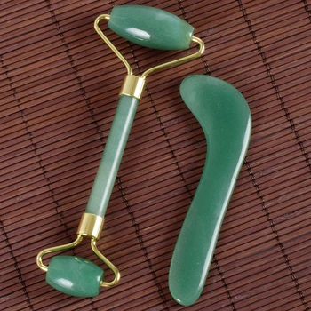 

Jade Roller Guasha Tool 2 Pcs Health Care Massage Set Natural Stone SPA Acupuncture Scraping Healing Crystal Face Beauty