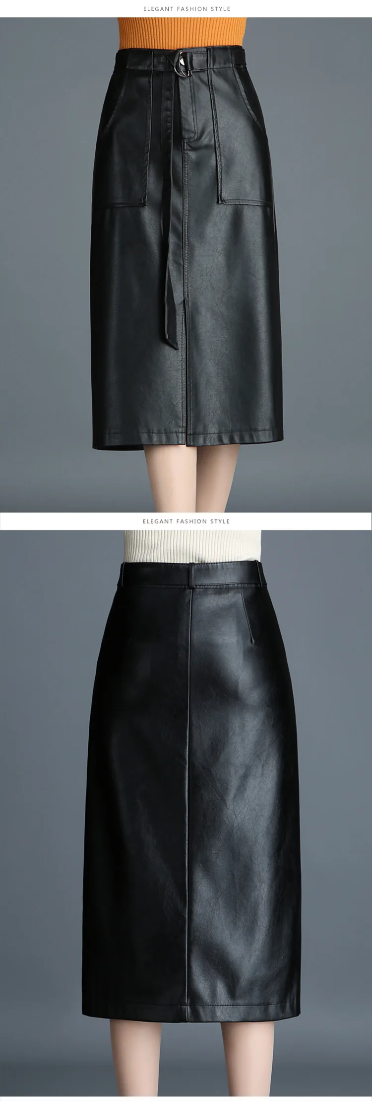 Женская юбка из искусственной кожи, элегантные осенне-зимние длинные юбки для женщин, большой размер, юбка макси с высокой талией, черная юбка для работы и офиса
