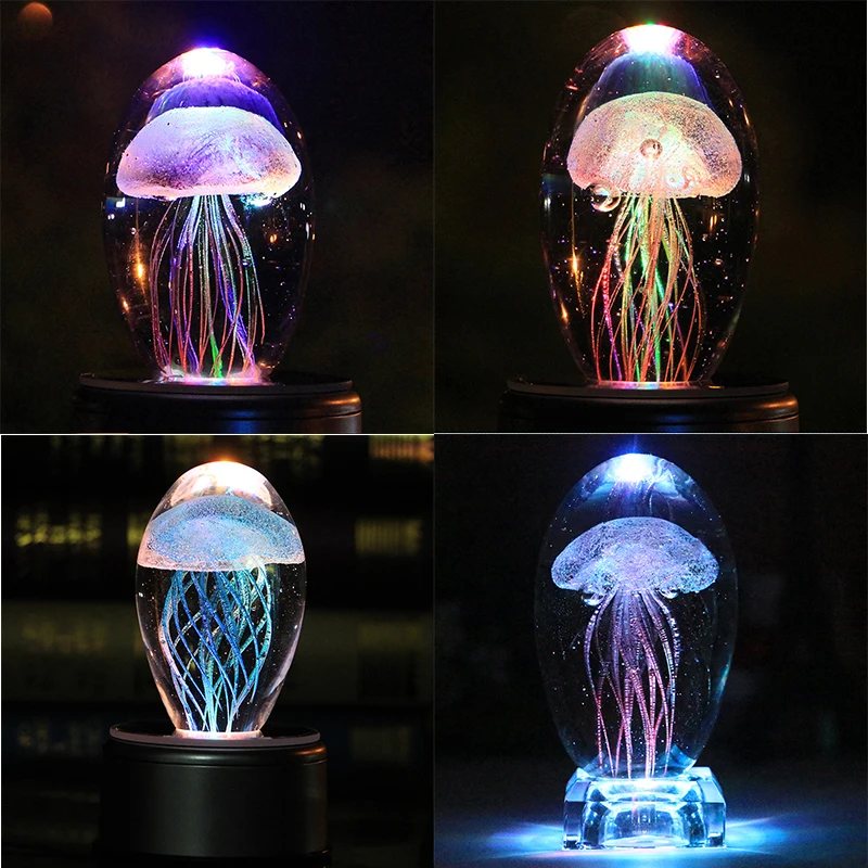 Creative Colorful Jellyfish Crystal Paperweight Crafts LED Glass