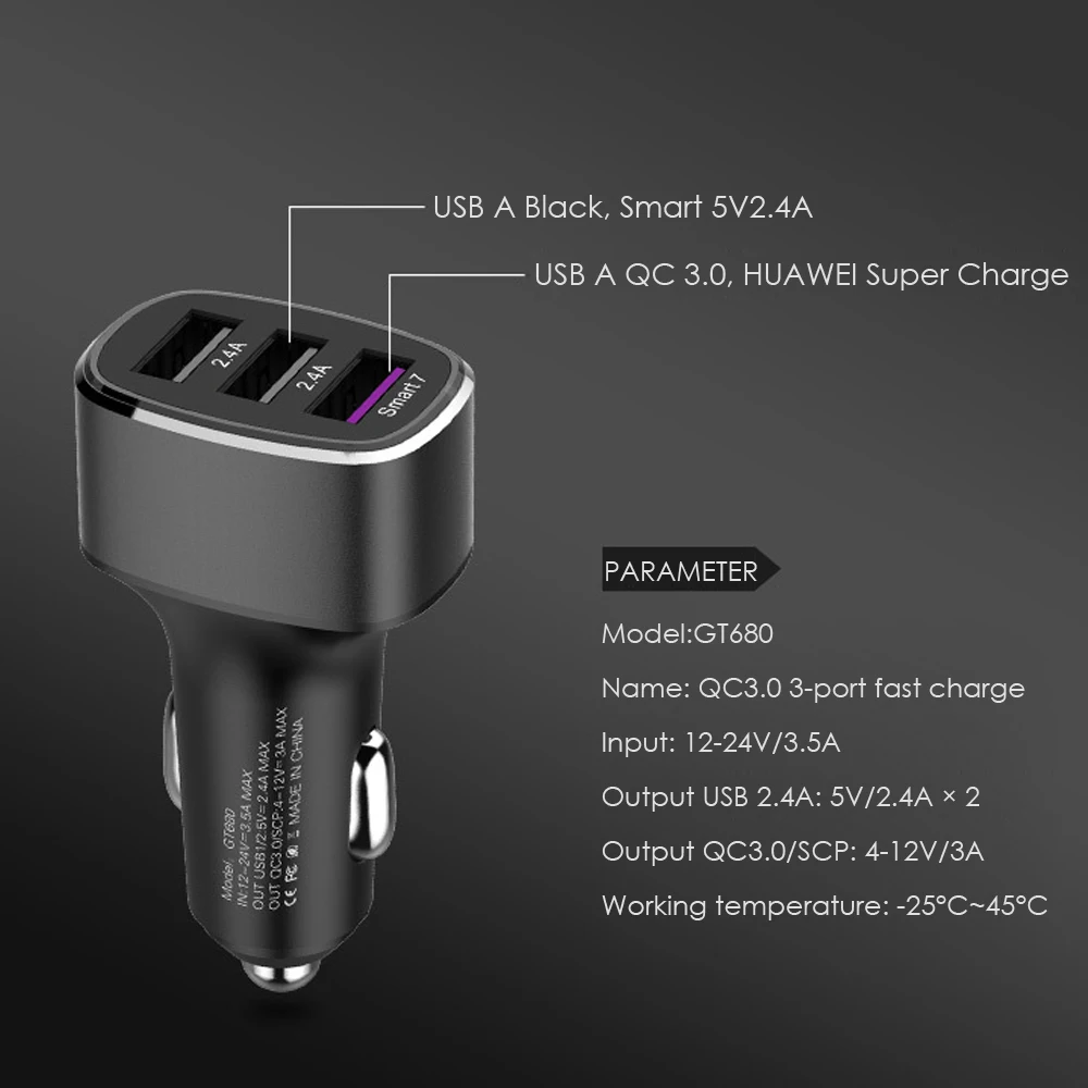 Тип-C PD зарядное устройство с 3 usb-портами для быстрой зарядки, автомобильное зарядное устройство для телефона 39 Вт/совместим с iPhone X/8/8 Plus