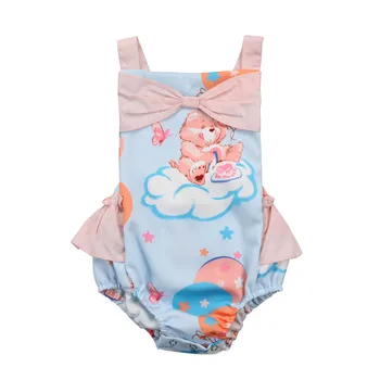 

Cute Cartoon Baby Girls Rompers Newborn Baby Girl Bear Print Bowknot Tutu Rompers Sleeveless Summer Backless Baby Rompers 0-24M