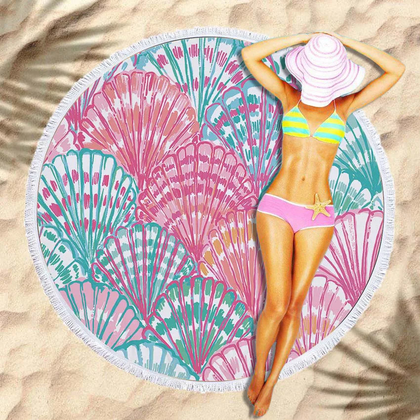 

Thick Round Beach Towel Geometric Flowers Print Microfiber SHOWER BATH TOWELS Bohemia Summer Circle serviette de plage ronde