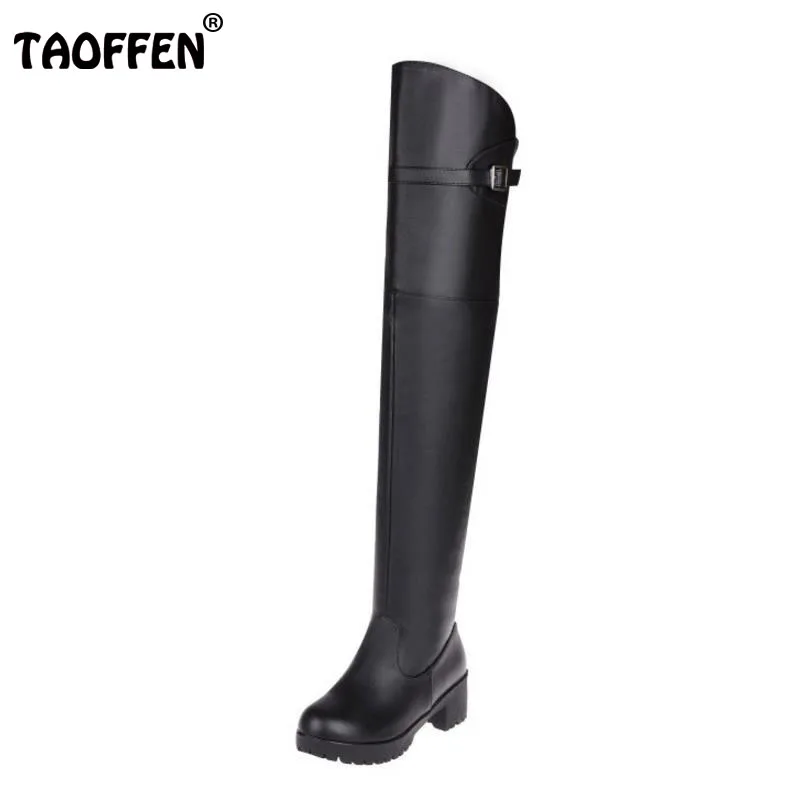 

TAOFFEN Size 34-43 Women Over Knee Boots Zipper Buckle High Heel Boots Warm Shoes Long Botas Thick Heel Boots For Women Footwear