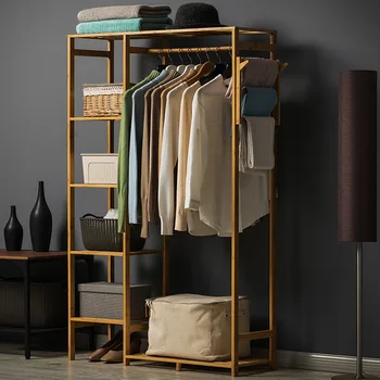 

Cabinet Type Simple Solid Wood Clothes Rack Hangingrack Landing Bedroom Clothes Rack Receiving Rack Wardrobe Assembly