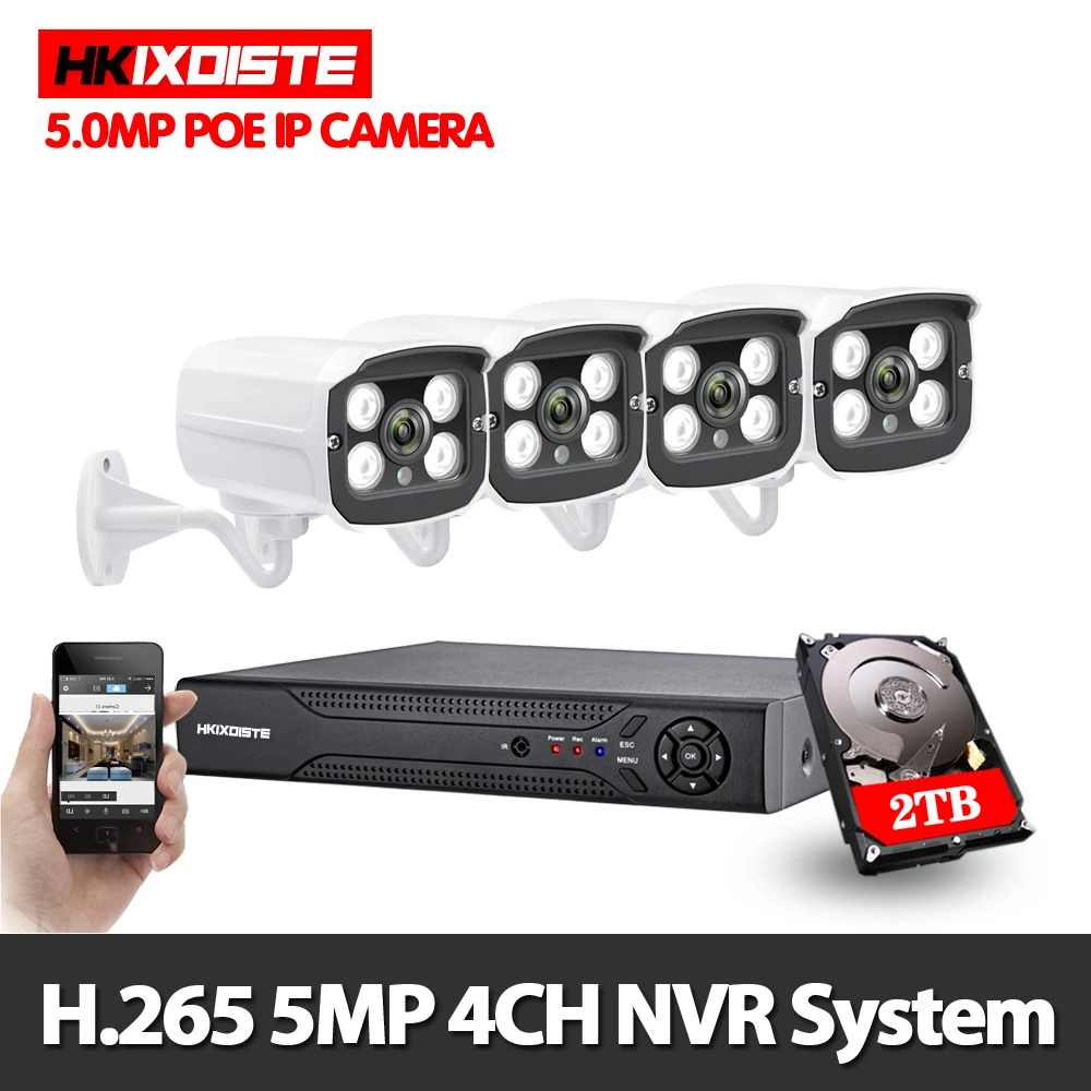 

8CH CCTV H.265 NVR POE 4CH 4 Cameras 5.0MP 1944P 4 array IR Waterproof Outdoor Bullet Security HD IP POE Camera System Hard Disk
