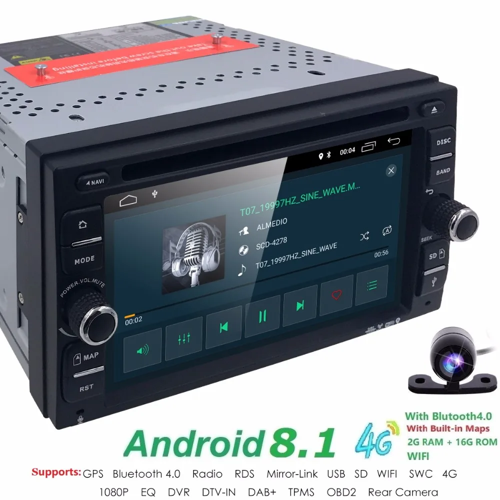 

Android 8.1 2 DIN 6 inch Quad Core Touch screen Car DVD Player Radio Stereo GPS Navi DVR DAB SWC BT MAP Mirror-link RDS