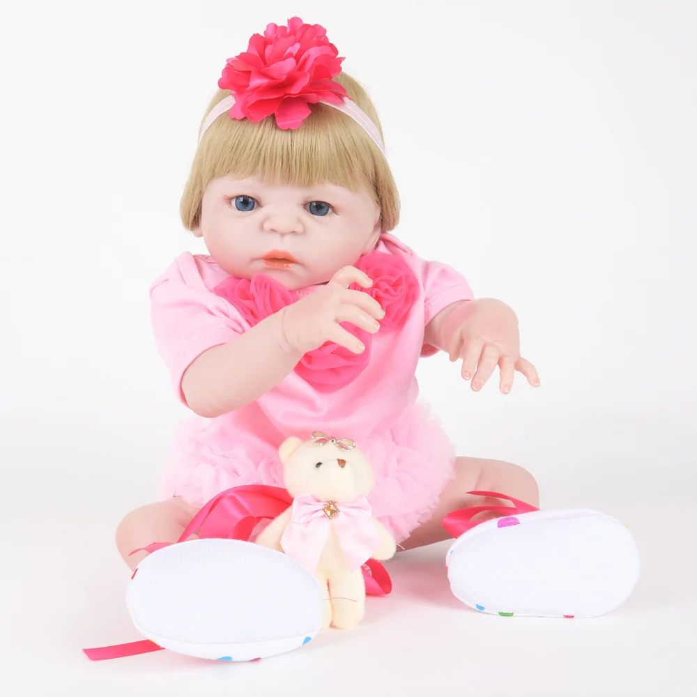 

Factory Hot Sale 22" Cheap Full Vinyl Silicone Body 55cm Blond Hair Realistic Reborn Doll Kit Family New Member