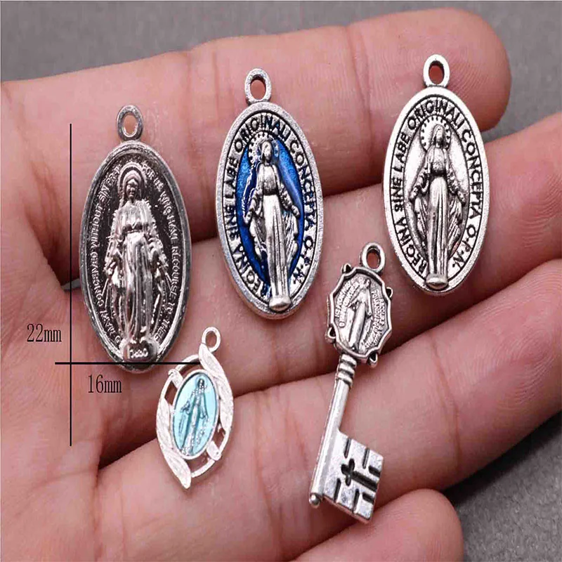 Fashion Mix Color Jesus Virgin Mary Icon Catholic Religious Charm Bead