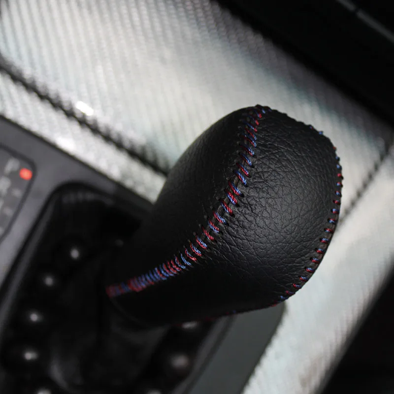 Cuero Nappa gear knob cubierta para BMW 320Li en cubierta del coche en la perilla del cambio de engranaje copri pomello cambio gear palo de ppc