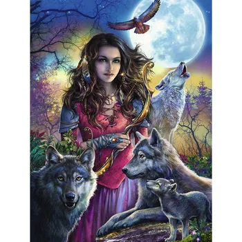 

5D DIY diamond embroidery Woman & Wolves diamond painting Cross Stitch full drill Rhinestone mosaic home decoration KBL