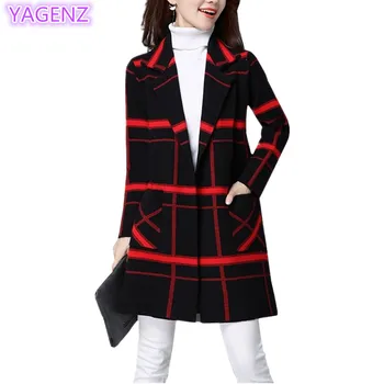

YAGENZ Large size Women Long section Knitting Loose Sweater Coat New Autumn Long sleeved Cardigan Fashion Knitting Blouse A134