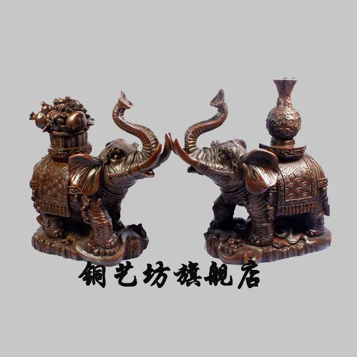 

SS 8'' China Bronze Feng Shui Lucky Elephant Vase Cornucopia Statue A pair ##