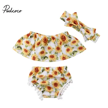 

3pcs Newborn Kid Baby Girl Sleeveless O-Neck Cloth Set Floral T-shirt Top + Shorts Pants + Headband Outfits Girls Clothes Sets