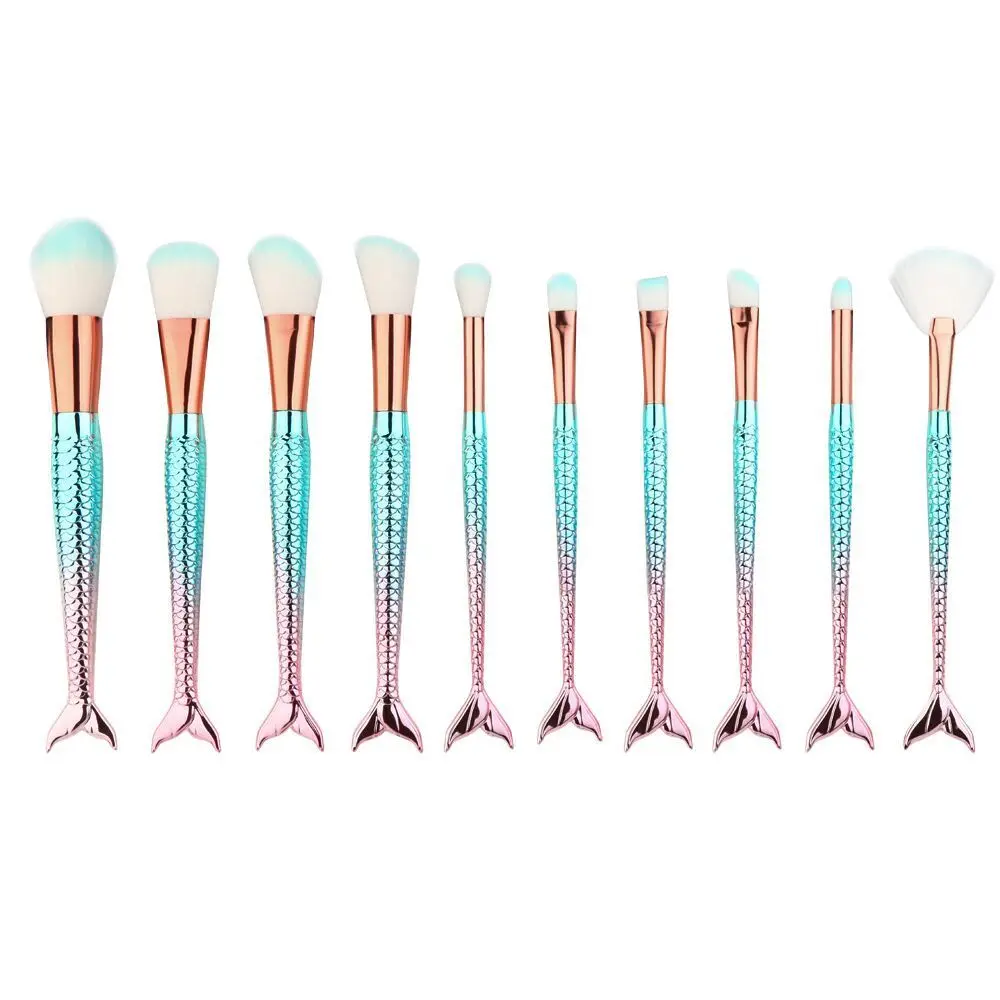 

FOEONCO 10PCS/set Fish Scale Shape Mermaid Makeup Brushes Cosmetic Foundation Powder Eyebrow Make up Brushes Tools