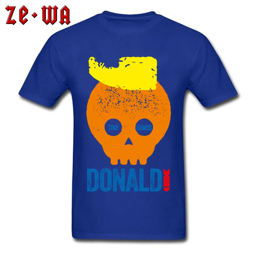 DONALD TRUMP TINY HANDS 100% Cotton T Shirts for Men Short Sleeve Tops Tees Slim Fit April FOOL DAY Round Collar T Shirt Crazy DONALD TRUMP TINY HANDS blue