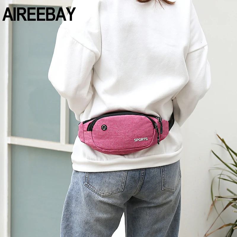 AIREEBAY النايلون الخصر حزمة الرجال النساء أزياء متعددة الوظائف حزمة مراوح بوم أكياس الورك حزام نقود السفر للهاتف المحمول حقيبة للجنسين