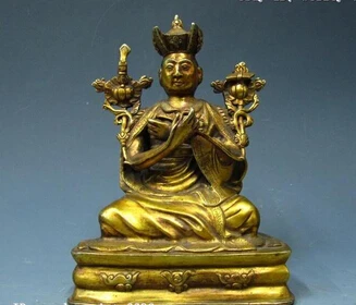 

S07138 9 Tibet Buddhism Temple Pure Bronze Gold Gilt Gelugpa Tsongkhapa Buddha statue