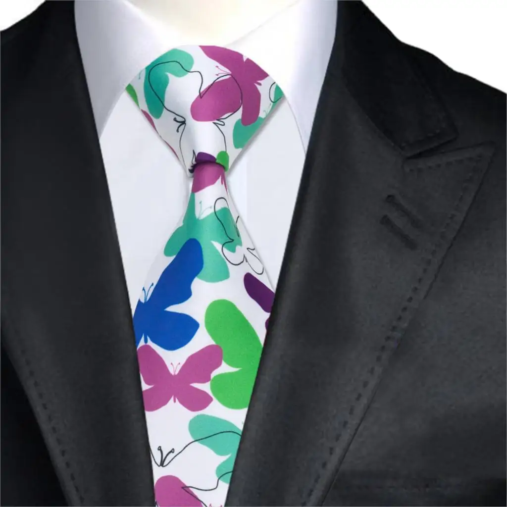 A 1291 White Mens Ties Neckties Silk Gravatas Ties Printed Colorful