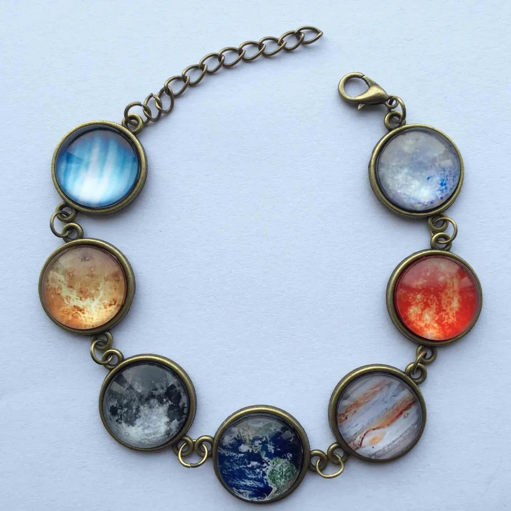 1 шт. дизайн солнечной системы ожерелье, планета Вселенная ожерелье с изображением Галактики, античная латунь кулон, цепочка со стеклянным кулоном