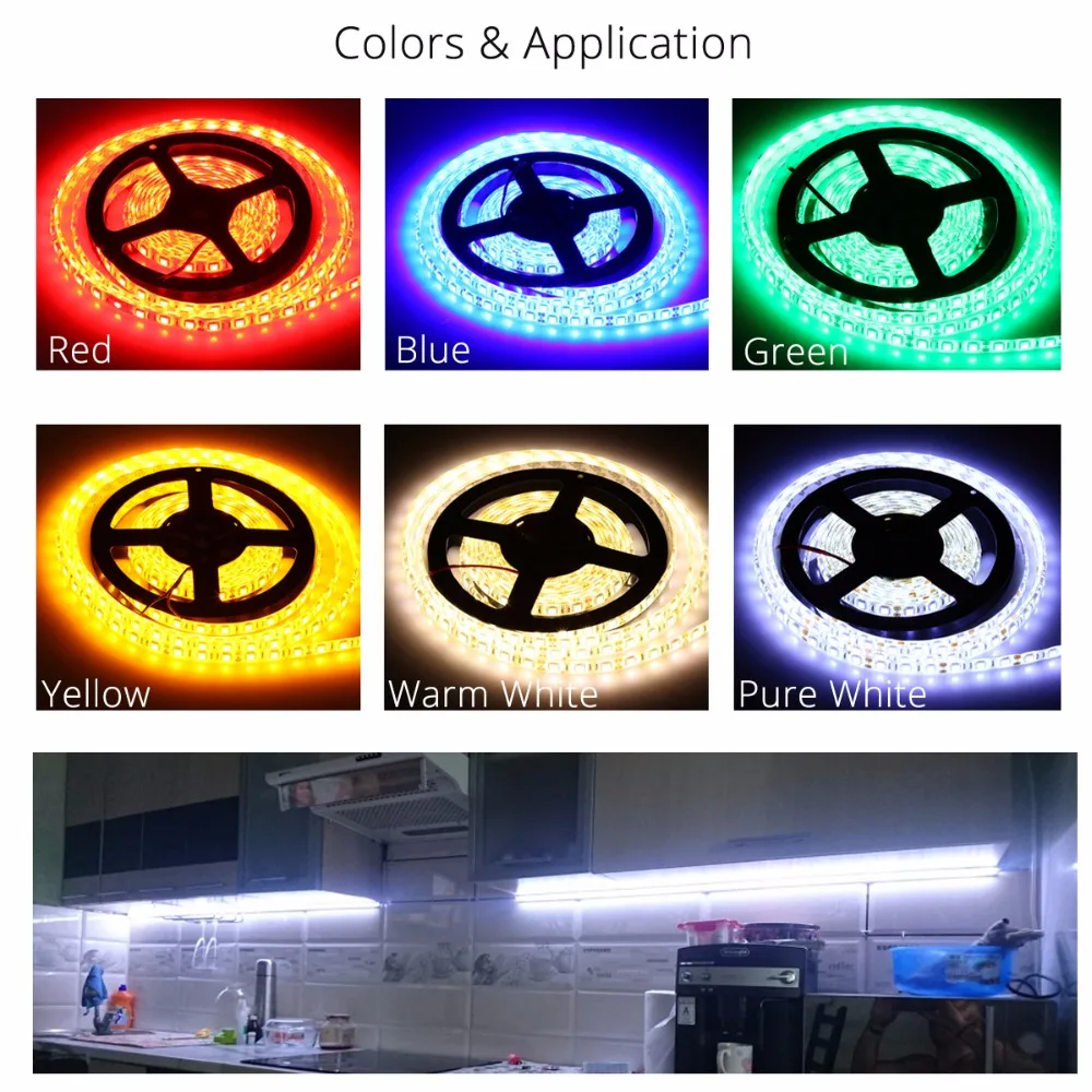 DC12V 5 м Светодиодная лента 5050 RGB, гибкий светильник 5050 Светодиодная лента неводостойкая белая, теплая белая, красная, синяя, зеленая, "следуем" нам подарок