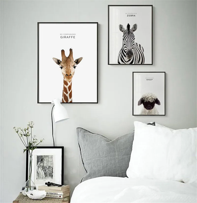 

Animals Nordic Poster Art Deer Home Giraffe Wall Art Canvas Painting Panda Sheep Posters Wall Pictures For Living Room Unframed