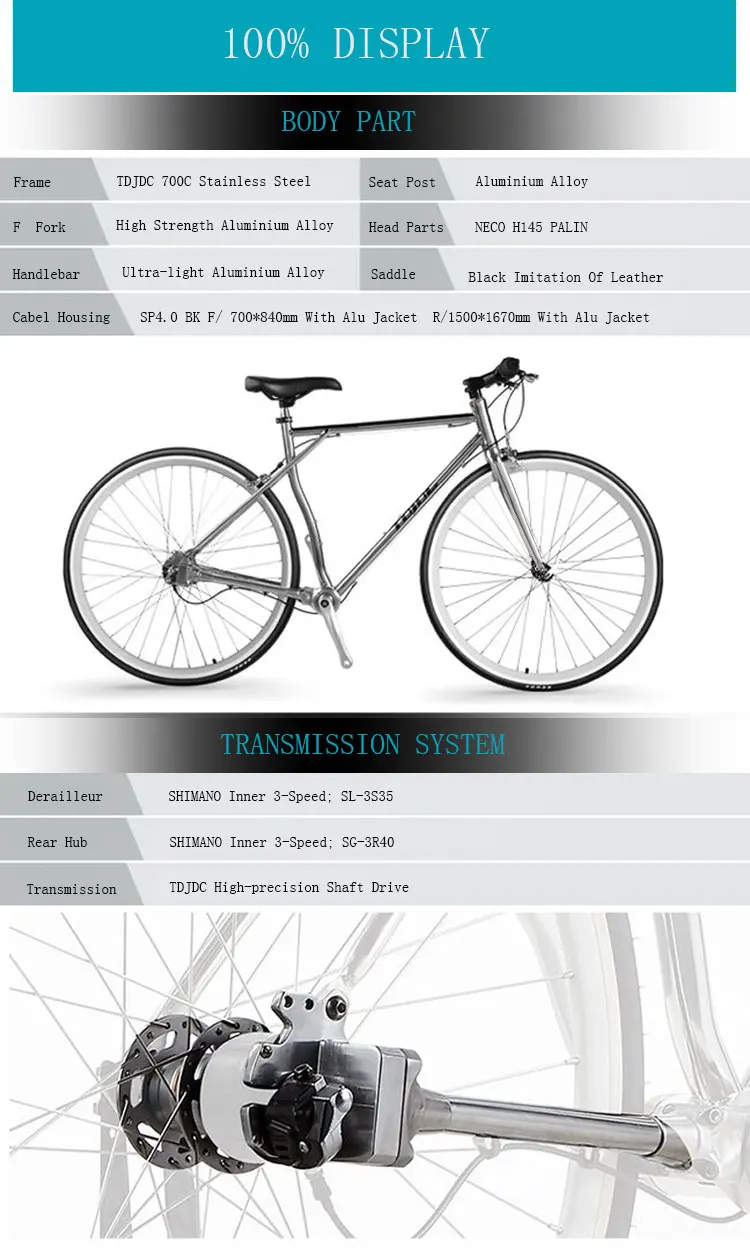 Top TDJDC RT-240 High Quality 700C Road Bike, No-chain Drive Shaft Bicycle, 3-Speed Retro Bike 1