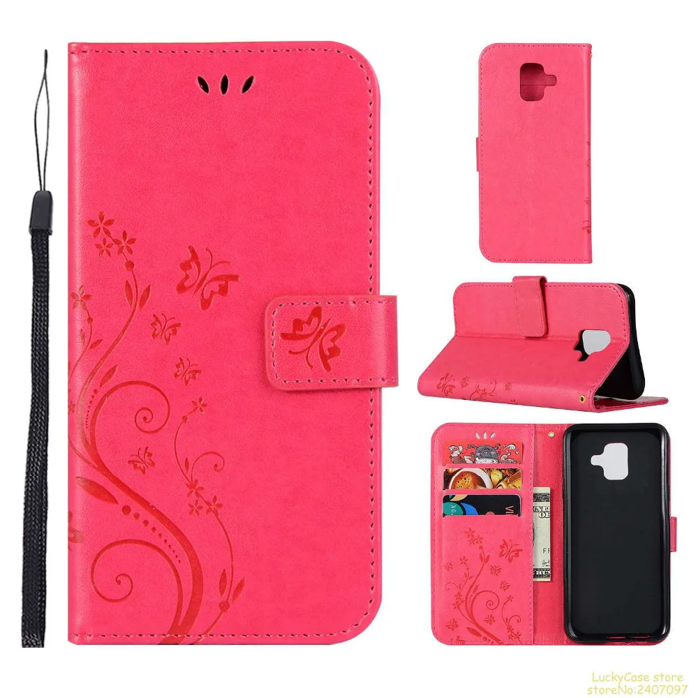 

Fashion Art Butterfly Flip Leather Case Wallet Book Style Flower Phone Bags for Samsung A6 2018 cover capas etui caja fundas