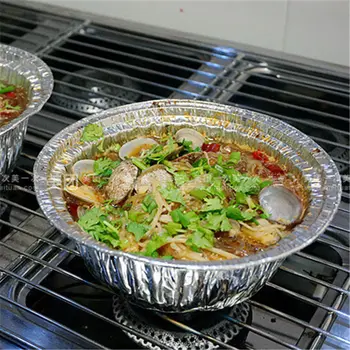 

BBQ 10pcs 1000ML High temperature large round aluminum foil pots Aberdeen lunch card aluminum foil box barbecue roasted bowl