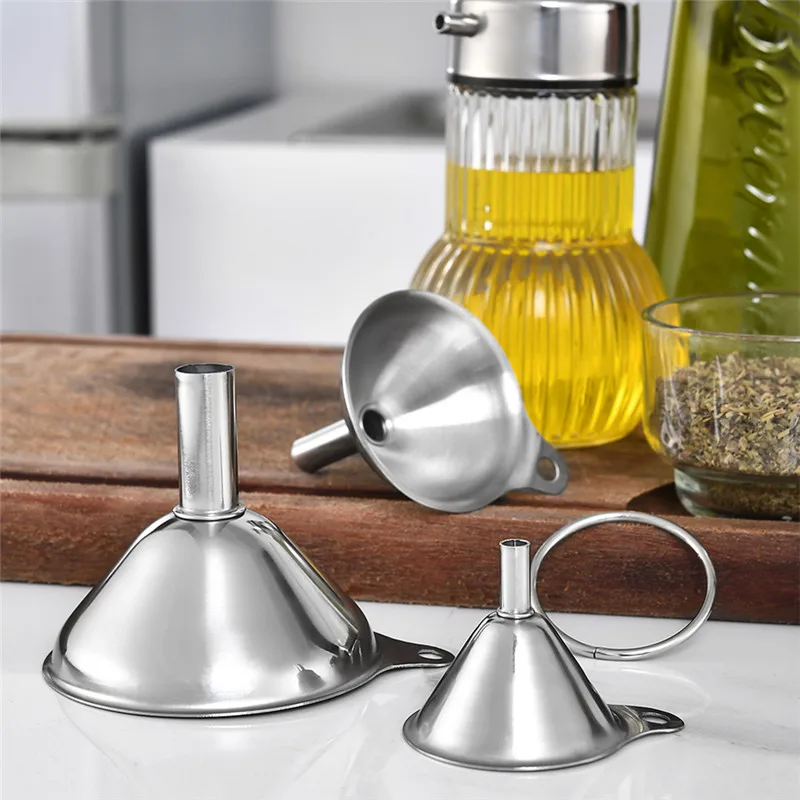 

TTLIFE 3pcs/Set Multifunctional Stainless Steel Funnel Essentail Oil Water Spices Wine Flask Filter Funnel For Home Kitchen Tool