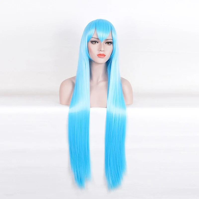

Hot Aqua Blue Wig 100CM/40 Inches Synthetic Long Harajuku Peruk Anime Cosplay Afro Kinky Straight Hair Lolita Collection Wigs