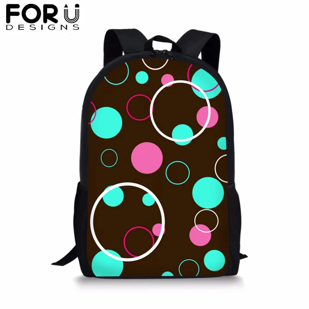 

FORUDESIGNS Dot&Plaid Print School Bag for Teenage Girl 16 inch Customize Image Backpack Kids Children Bright Polyester Bookbag