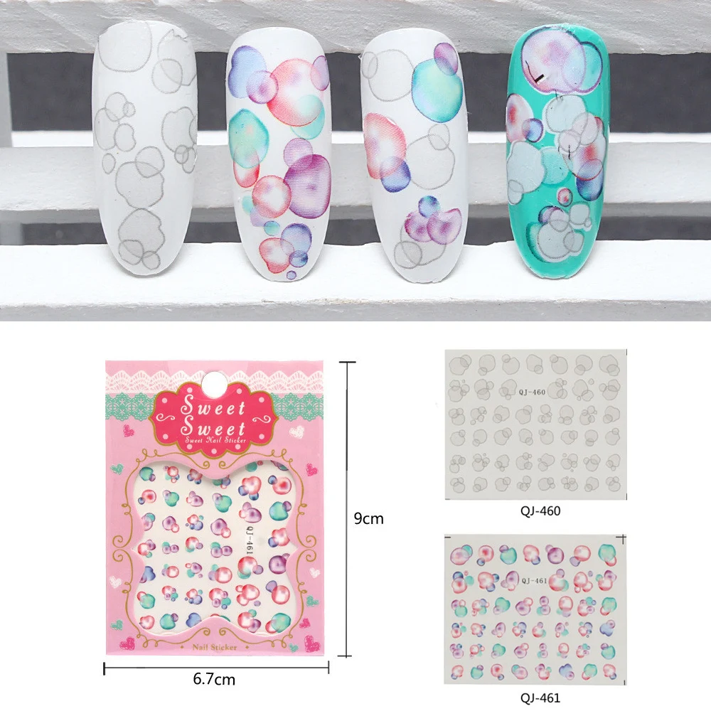 2Pcs Fantasy Blooming Bubble Design Water Stickers For Nails Manicure