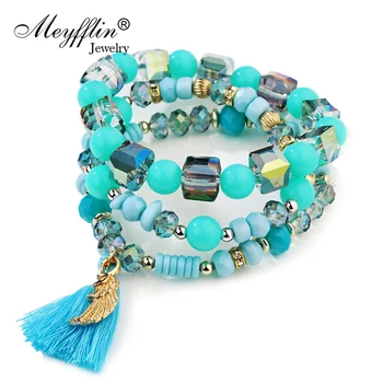 

Bijoux Charm Bracelets for Women Jewelry Pulseras Mujer Fashion Crystal Beads Bracelets & Bangles Multilayer Pulseira Masculina