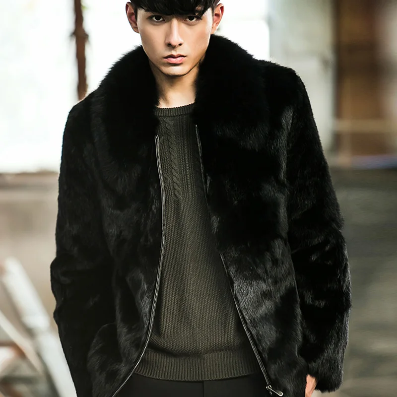 2018 New Style Men's rabbit fur coat, fox fur collar leather jacket ...