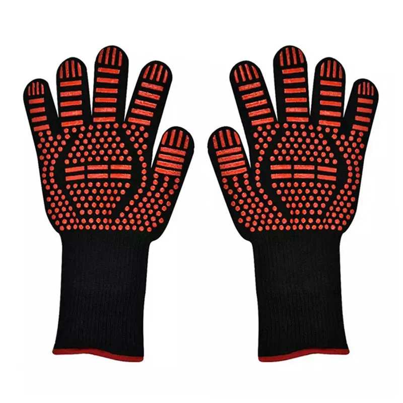 1 Pair Heat Resistant BBQ Gloves Kitchen Cooking Gloves Oven Mitts Insulated Oven Gloves for Baking Cooking Barbecue Grill Tools - Color: 1 Pair Red