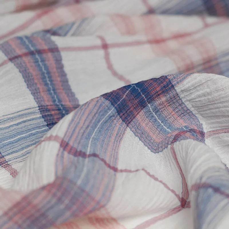 Перламутровый шелк синий плед с принтом льняной креп ткань лен материалы для одежды летнее платье DIY Одежда ткани
