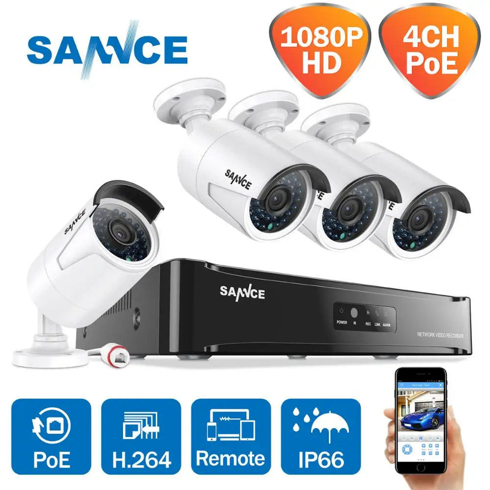 SANNCE 4CH 1080P Сеть POE NVR комплект CCTV система безопасности 2.0MP IP камера наружная ИК ночного видения камера наблюдения система