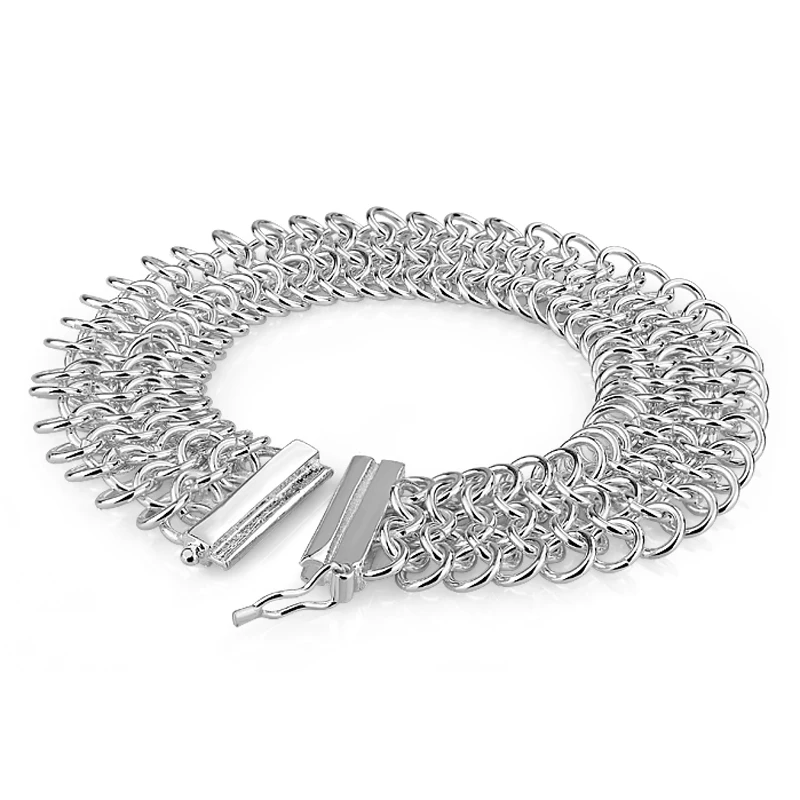 

New fashion 925 solid silver 100% silver link chain bracelet Woman 18MM 18cm sterling silver bracelet Bohemian style jewelry