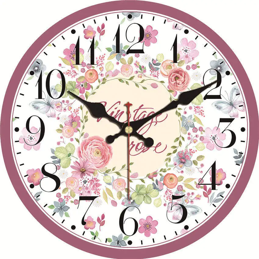 13 узоров винтажный цветочный дизайн часы бесшумные домашний декор для учебы кафе офиса коридора часы художественные настенные маленькие часы 6 дюймов(15 см - Цвет: Wreath Clock