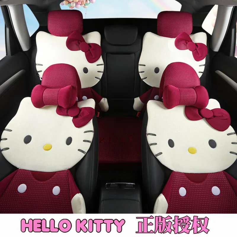 Женская одежда для девочек на все сезоны с милым мультяшным принтом «hello kitty», Шелковый Универсальный комплект для автомобильных сидений