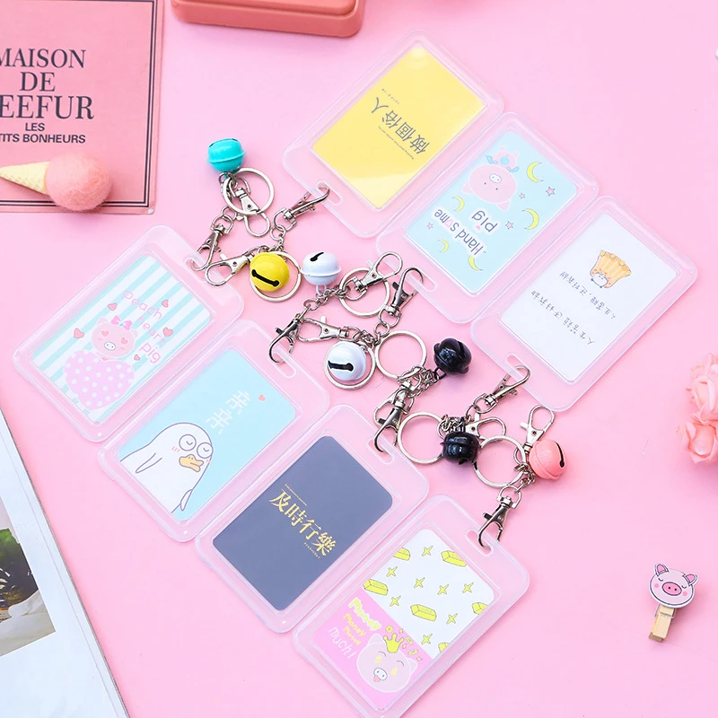 

Cartoon Transparent Card ID Holders Kawaii animalsTravel Small Bank Bus Credit Card Holder Keyring Key Wallet Women Chain Case