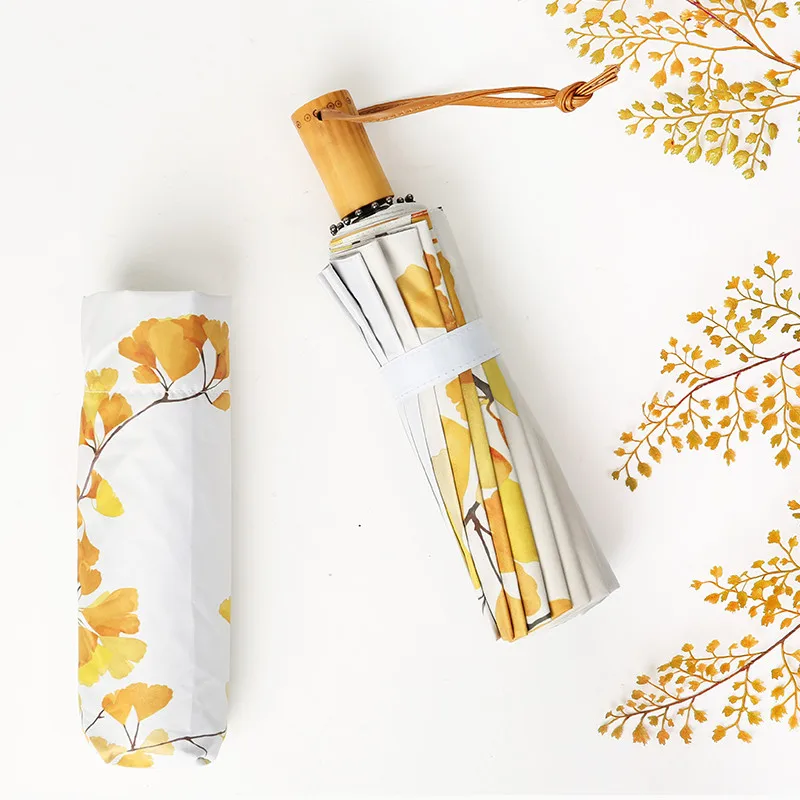 

16 Bone Umbrella Rain Gear Female Sunscreen UV Protection Reinforcement And Wind Resistance Ginkgo Ultralight Parasol Paraguas