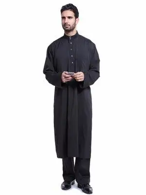 Арабский Кафтан Курта Для мужчин мусульманское платье 2 шт. Абаи Пакистан Musulman Homme Jubah исламский Костюмы Саудовская Тауб - Цвет: Черный