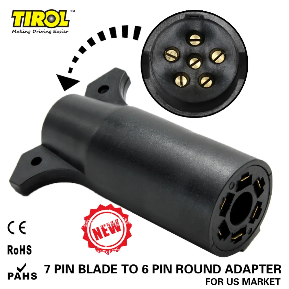 

TIROL 7 Way Pin RV Blade to 6 Way Round Trailer Wire Adapter Trailer Light Plug Connector 12V Free Shipping