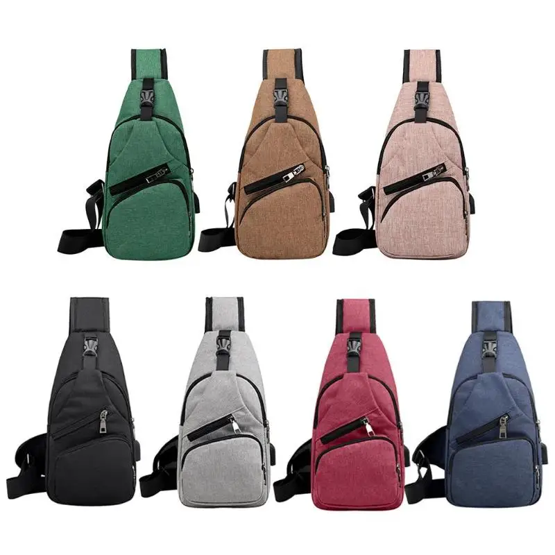 

Casual Sports Men Chest Pack Canvas USB Charging Crossbody Shoulder Handbag