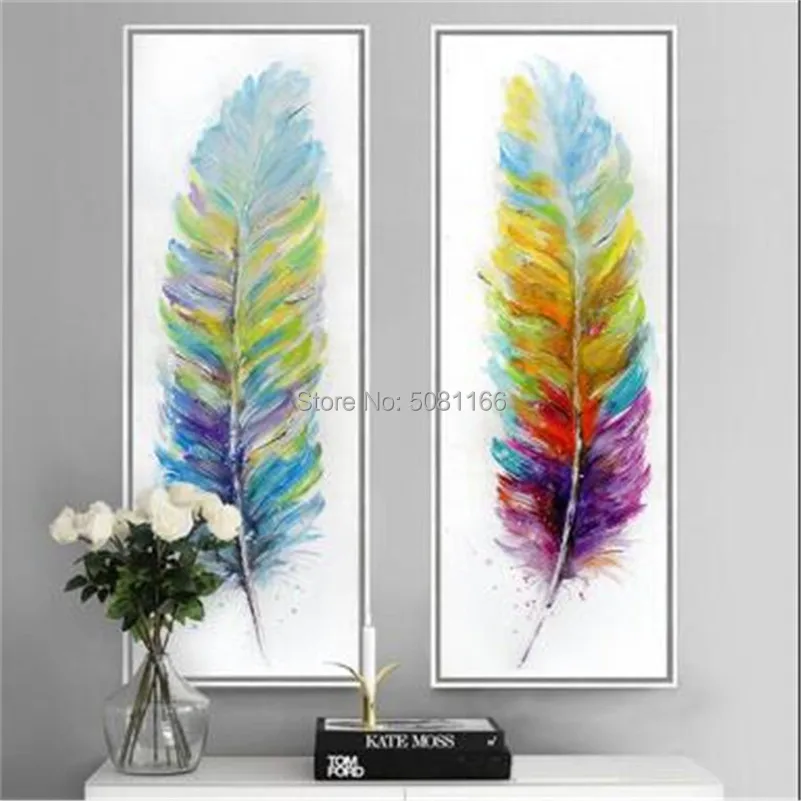 

Hand painted Abstract Oil Painting blue feather Canvas Wall Pictures for Living Room Decor High Quality modern blue decorative P