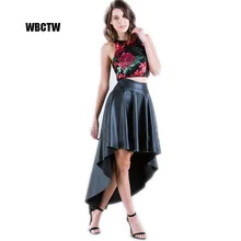 Мода женская одежда Искусственная Кожа Асимметричный Высокая Низкая Высокая Талия нерегулярные Плюс Размер Черные Расклешенные Юбки Saias Feminina