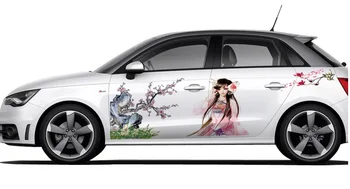 

UNIVERSAL For White and Silver Car Whole Body Sticker Both Sides Hood Styling Beauty of Beauty Ink Painting Color Paste